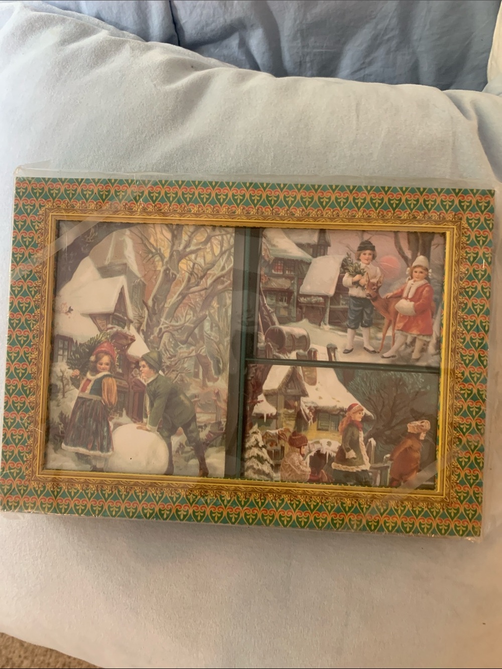 Punch Studio Green and Gold Framed Winter Children Prints
